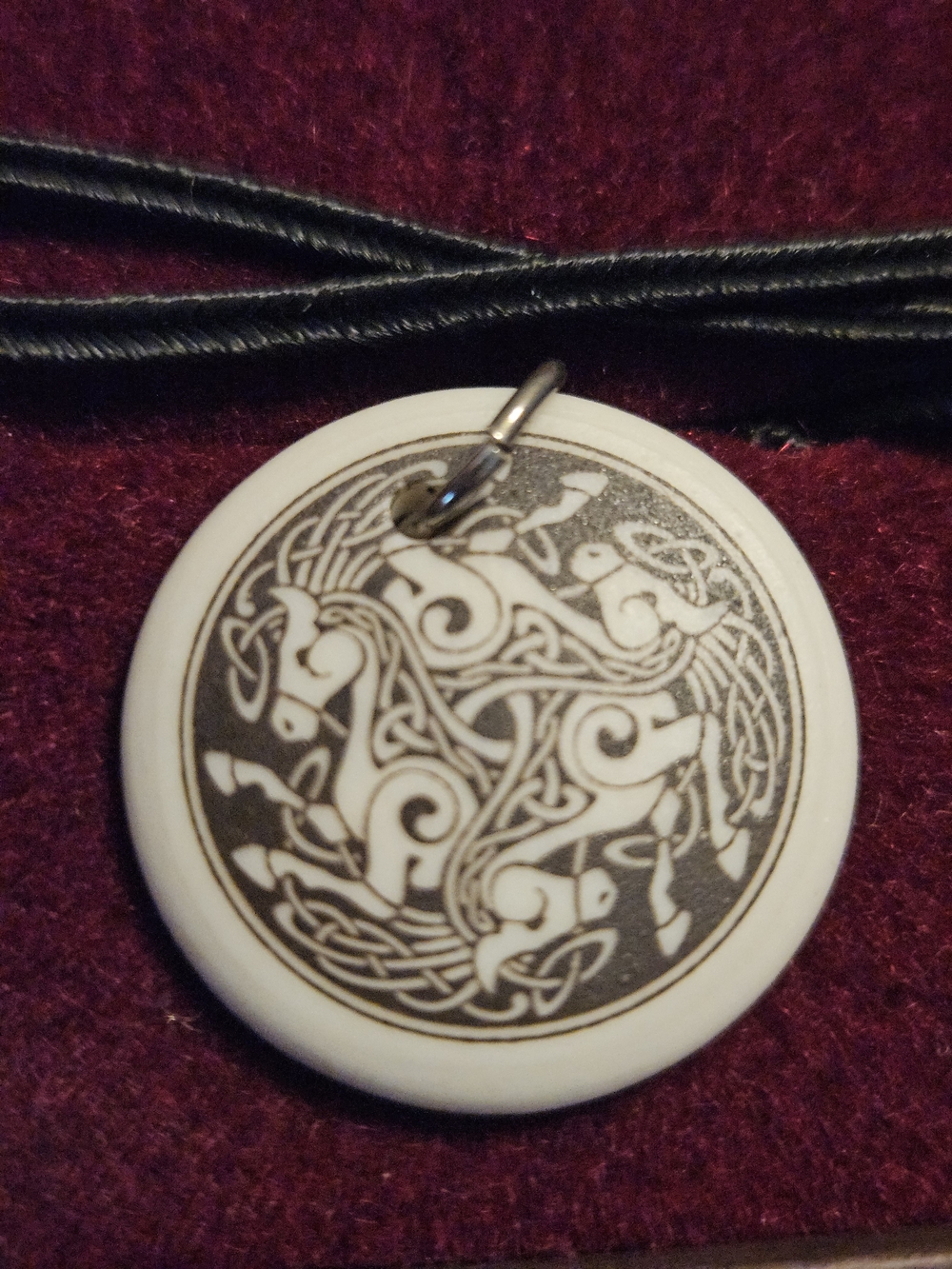 Touchstone Pottery Celtic Horse Porcelain Pendant Necklace NIB